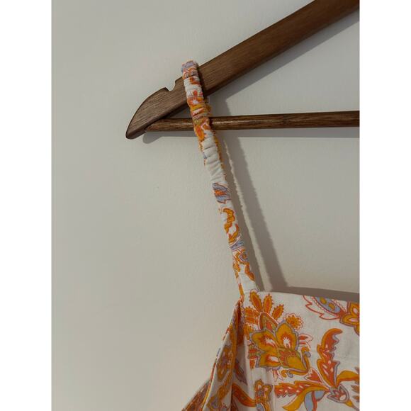 Current Air Orange White Paisley Floral Linen Cotton Dress Shift EUC M Square - Picture 4 of 9
